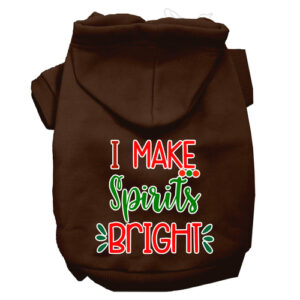Make Spirits Bright Dog Hoodie Brown XXXL Holiday Pet Wear