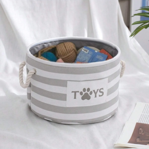 Foldable Striped Pet Toy Basket for Storage