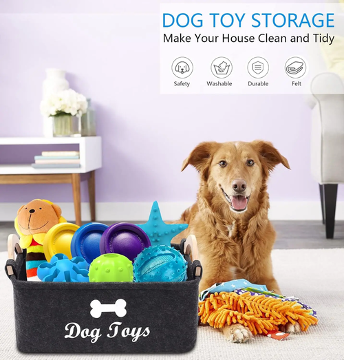 Felt Dog Toy Box Storage Basket Chest Organizer for Pets - Image 3