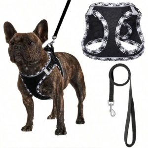 Breathable Reflective Plaid Pet Harness Set for Dogs