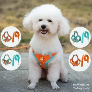 Suede Dog Chest Harness Vest with Reflective Leash