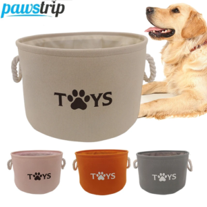 Round Dog Toys Storage Box Foldable Pet Organizer Basket