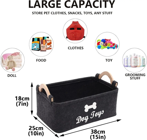 Felt Dog Toy Box Storage Basket Chest Organizer for Pets - Image 2